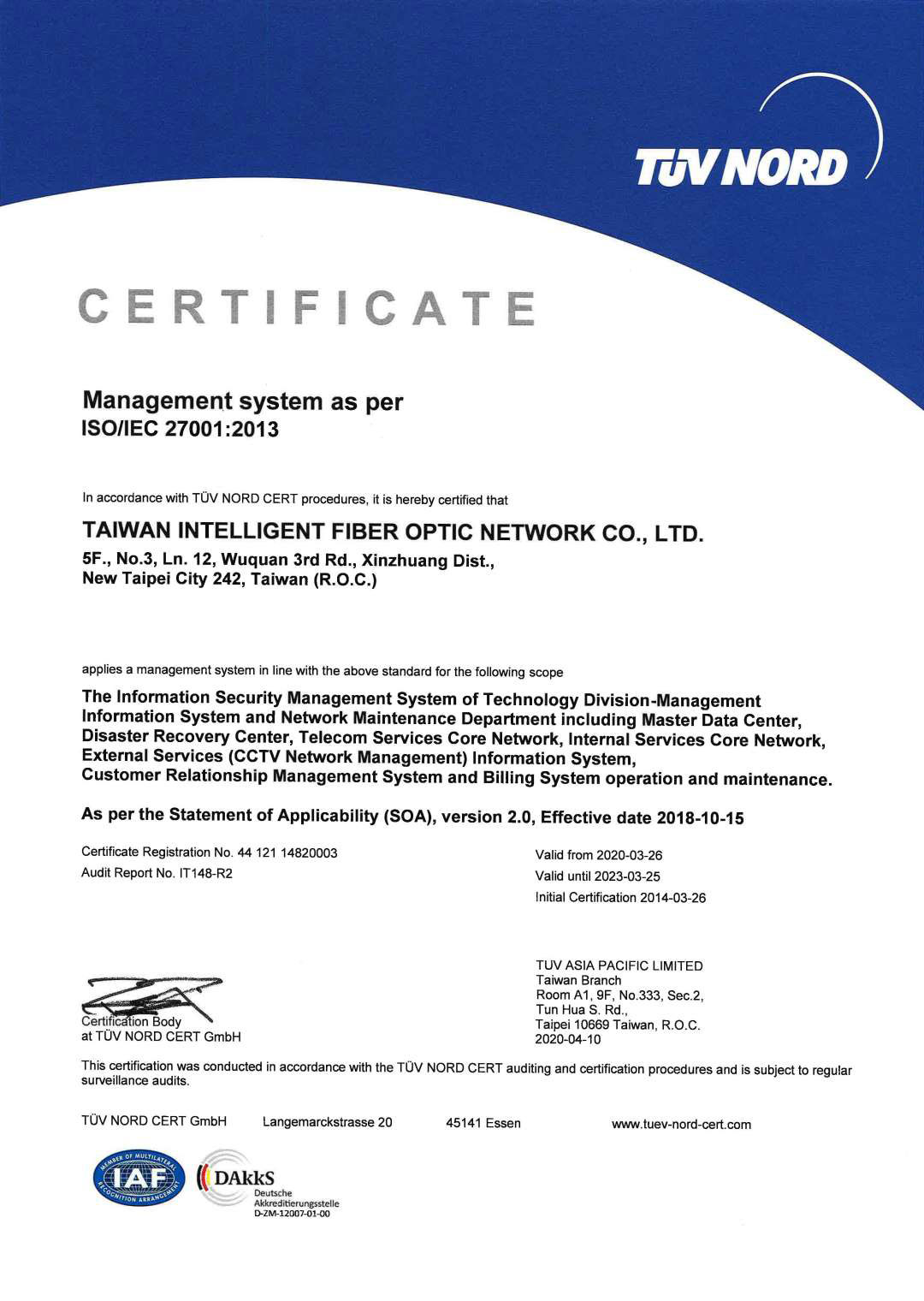 ISO 27001 Certificate
